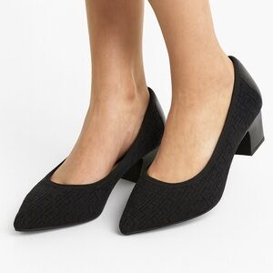 Adrienne Vittadini Faro Black Knit & Leather Block Heel Pumps Size 8.5M